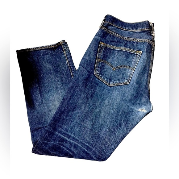 Levi’s button fly straight leg distressed jeans size 33x30 unisex - Picture 1 of 16